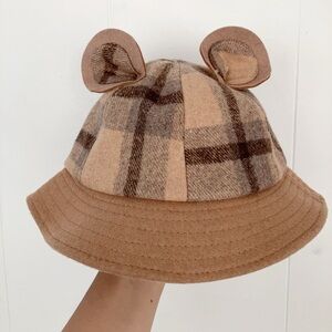 plaid bucket hat with bear ears